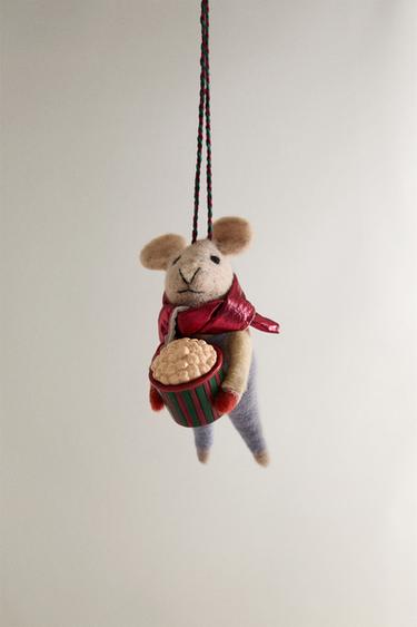 WOOL MOUSE WITH POPCORN CHRISTMAS TREE DECORATION - Multicoloured by Zara - Image 0