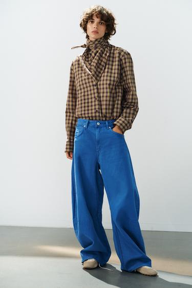 Zara TRF MID-RISE BALLOON JEANS - Bluish