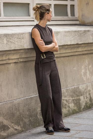 PANTALON SOFT NERVURE - marron chiné de Zara - Image 3