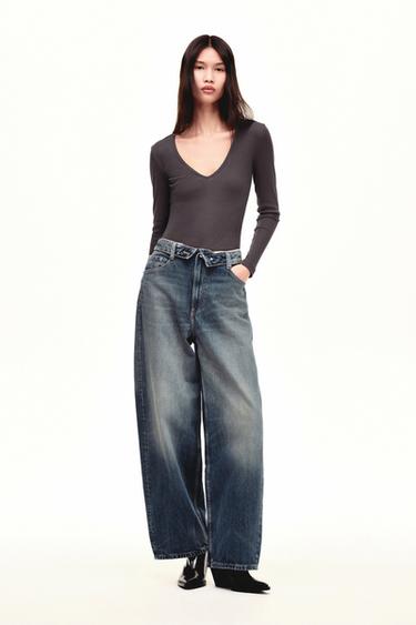 Zara 羅紋長袖上衣 - 棕色