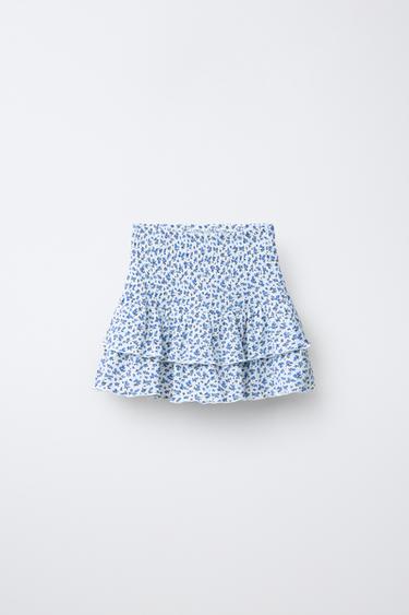 JUPE-SHORT À FLEURS - Blanc / Bleu marine de Zara - Image 0