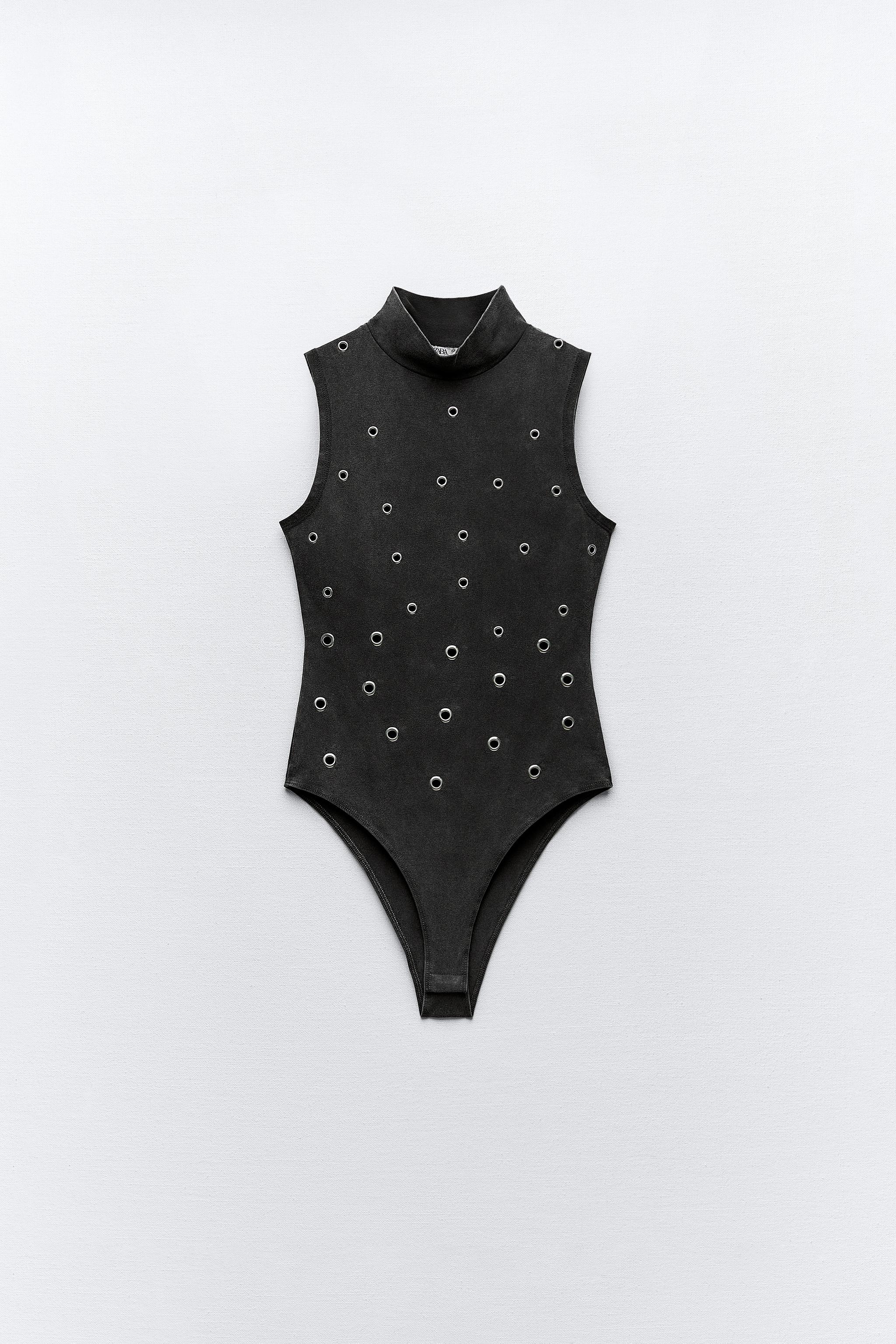 RIBBED FADED-EFFECT BODYSUIT WITH RINGS - Anthracite grey