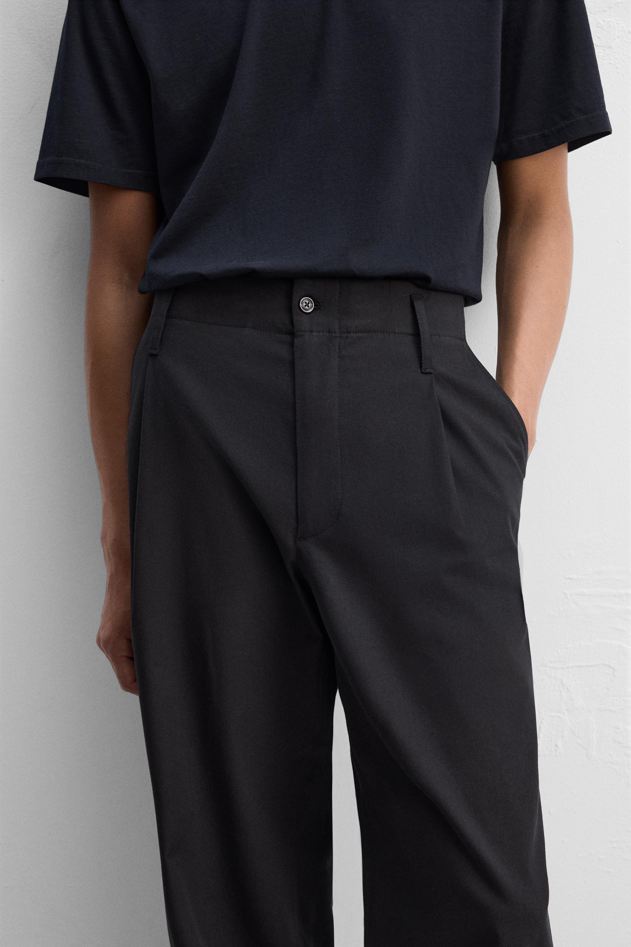 【ZARA】ワイドレッグコットン/ビスコースパンツ 4452/521/800 ワイドレッグコットン/ビスコースパンツ - ブラック | ZARA