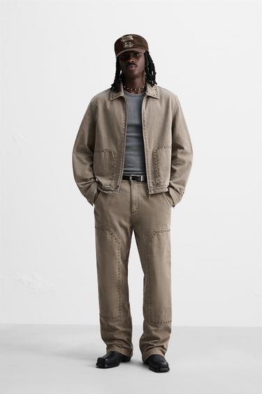 RELAXED FIT STUD TROUSERS - Beige by Zara