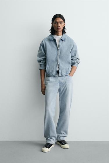 جاكيت دنيم بسحاب - أزرق فاتح الخاص بـ Zara