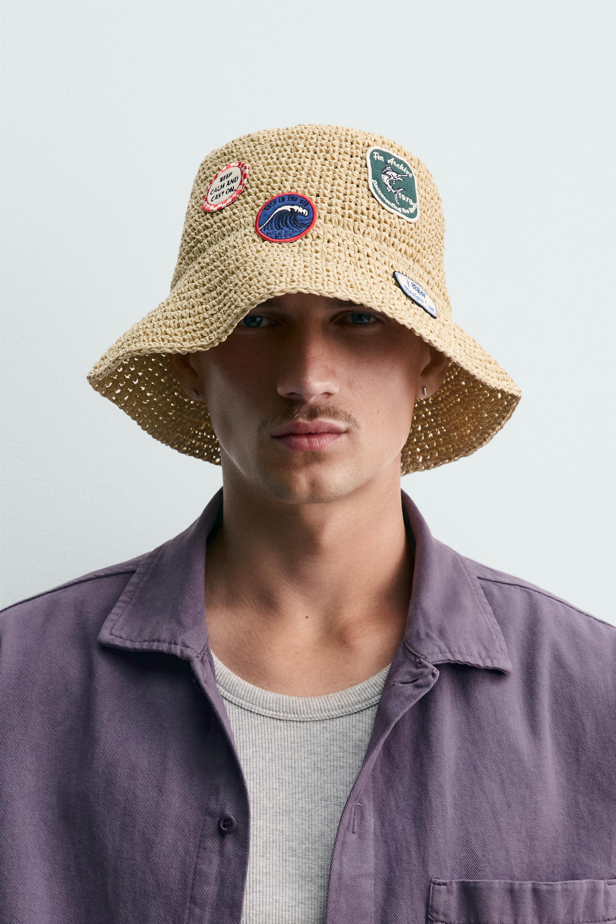 Мужские головные уборы Zara CROCHET PATCH BUCKET HAT