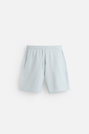 Zara INTERLOCK STRUCTURED SHORTS - Dusty blue