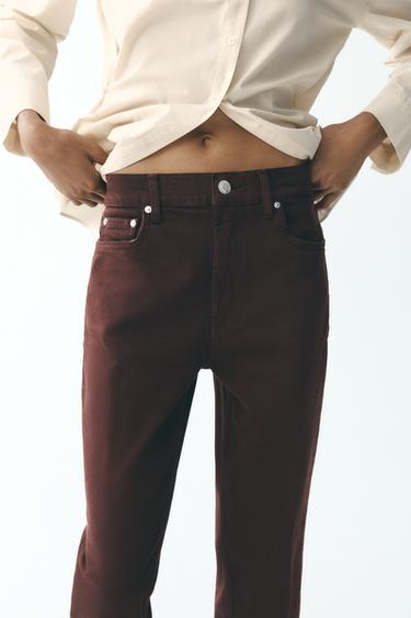 ZW COLLECTION BOOTCUT HIGH-WAIST CROPPED JEANS - Burgundy by Zara