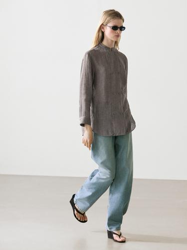 Zara Flowing linen blend shirt with button details - Black gold