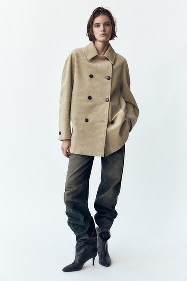Zara CORDUROY DOUBLE-BREASTED COAT - Beige - Image 0
