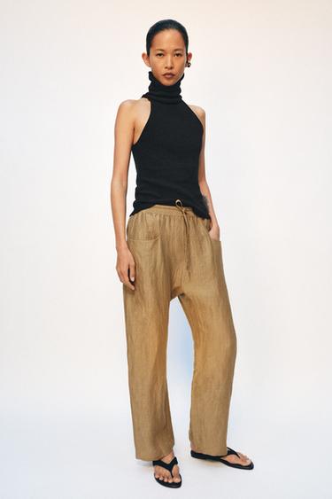 PANTALÓN MEZCLA LINO ZW COLLECTION - Camel medio de Zara