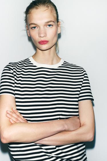 SHORT SLEEVE INTERLOCK T-SHIRT - striped by Zara - Image 1