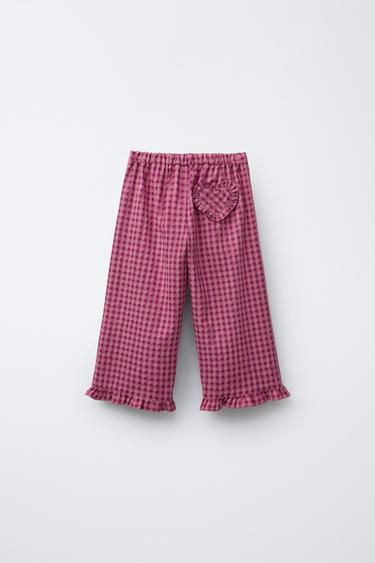 GINGHAM CHECK STRAIGHT-LEG TROUSERS - Fuchsia by Zara - Image 1
