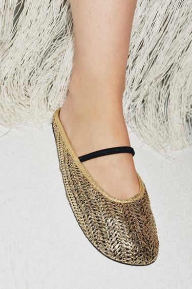 BALLERINES OUVERTES À L'ARRIÈRE TRESSÉES - Or de Zara - Image 3