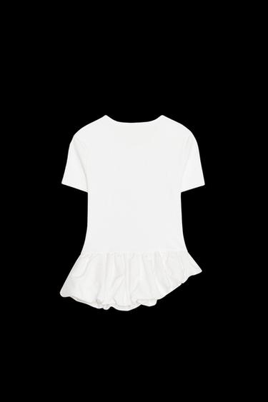 PEPLUM-T-SHIRT MIT MATERIALKOMBINATION - Cremefarben von Zara