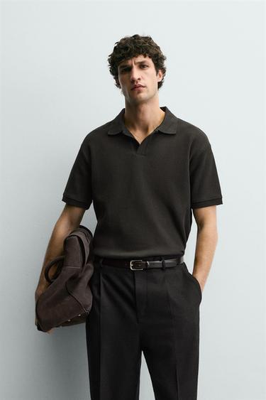 VERTICAL TEXTURED POLO SHIRT - Dark brown by Zara