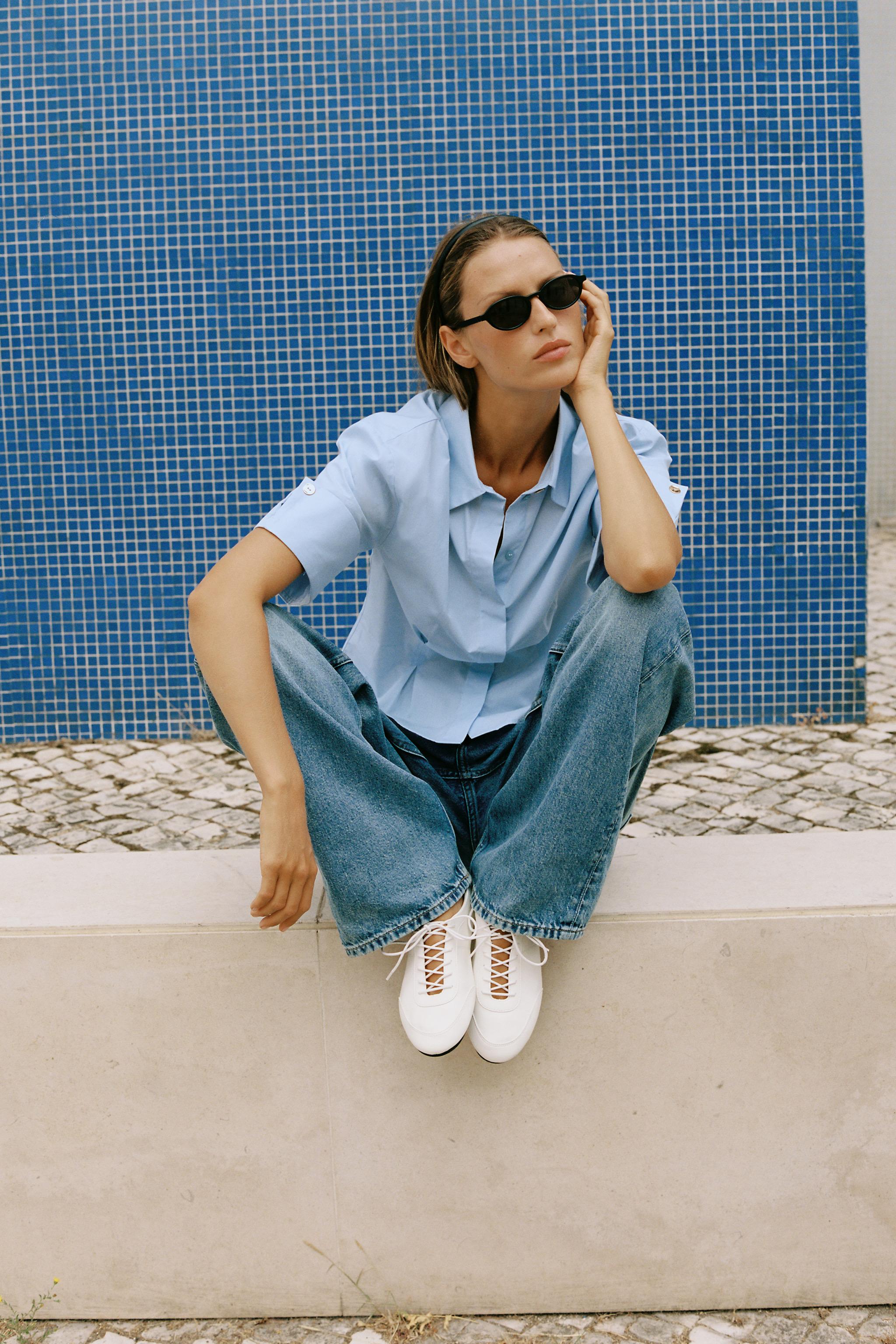 Женские рубашки Zara PLEATED SHORT SLEEVE SHIRT — фото 5