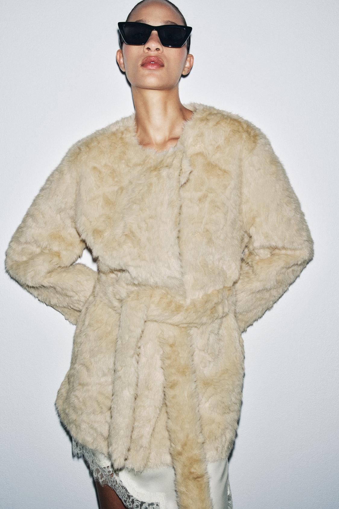 FAUX FUR BELTED JACKET ZW COLLECTION