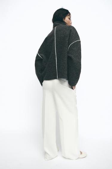 SWEATER WITH CONTRASTING PIPING - Grey marl by Zara - Image 2