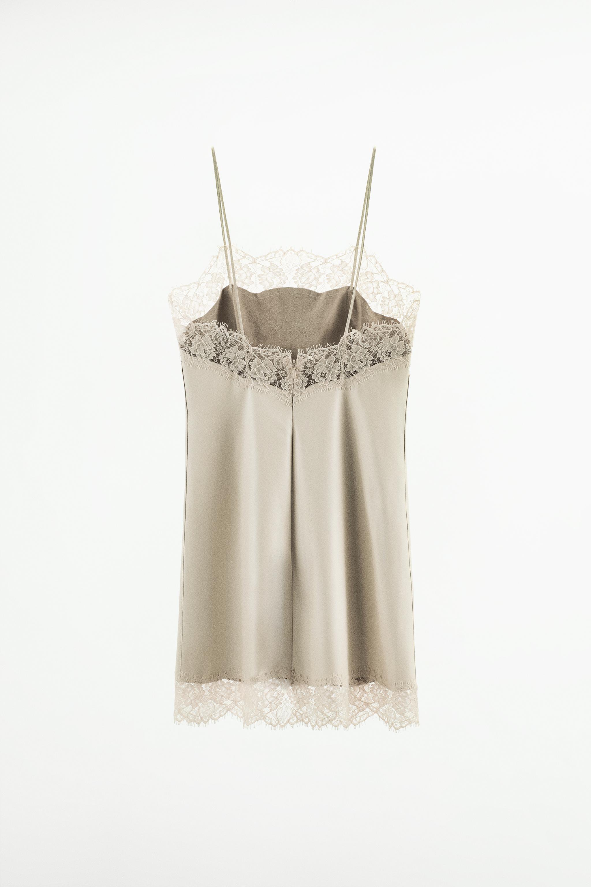 Zara oyster white lace dress with jewel buttons