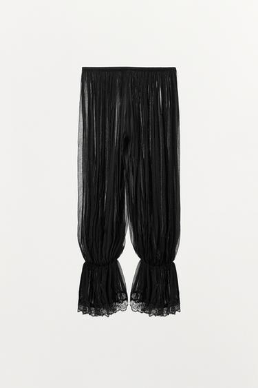 PANTALON BOUFFANT PLISSÉ ET DENTELLE - Noir de Zara - Image 3