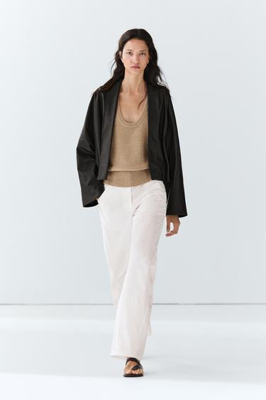Zara Nappa leather lapel kimono - Black - Image 0