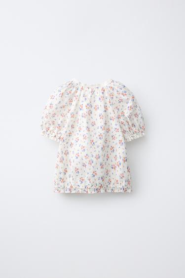 BLOUSE À FLEURS ET DENTELLE - Écru / Rouge de Zara - Image 1