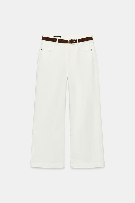 JEANS WIDE LEG CROPPED TIRO ALTO CINTURÓN - Crudo de Zara - Imagen 0