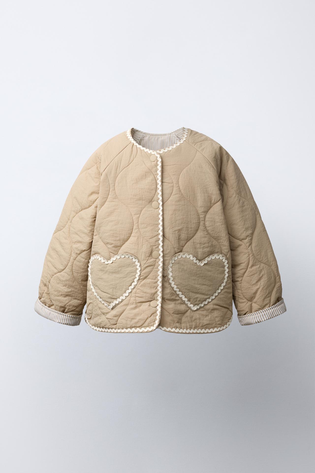 HEART QUILTED JACKET — Beige