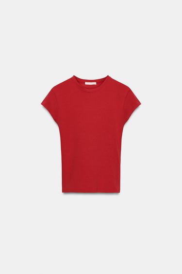 SLIM FIT SHORT SLEEVE T-SHIRT - Red by Zara