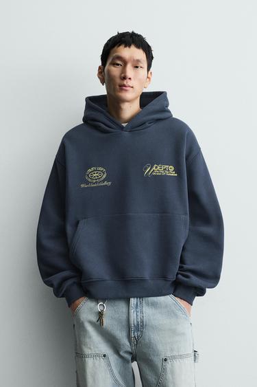MOLETOM LAVADO COM TEXTOS ESTAMPADOS - Azul da Zara