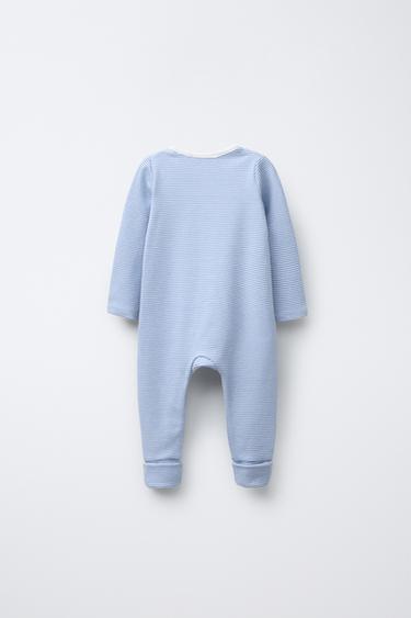 STRIPED SLEEPSUIT WITH CONVERTIBLE FOOT - Mid-blue by Zara - Image 3