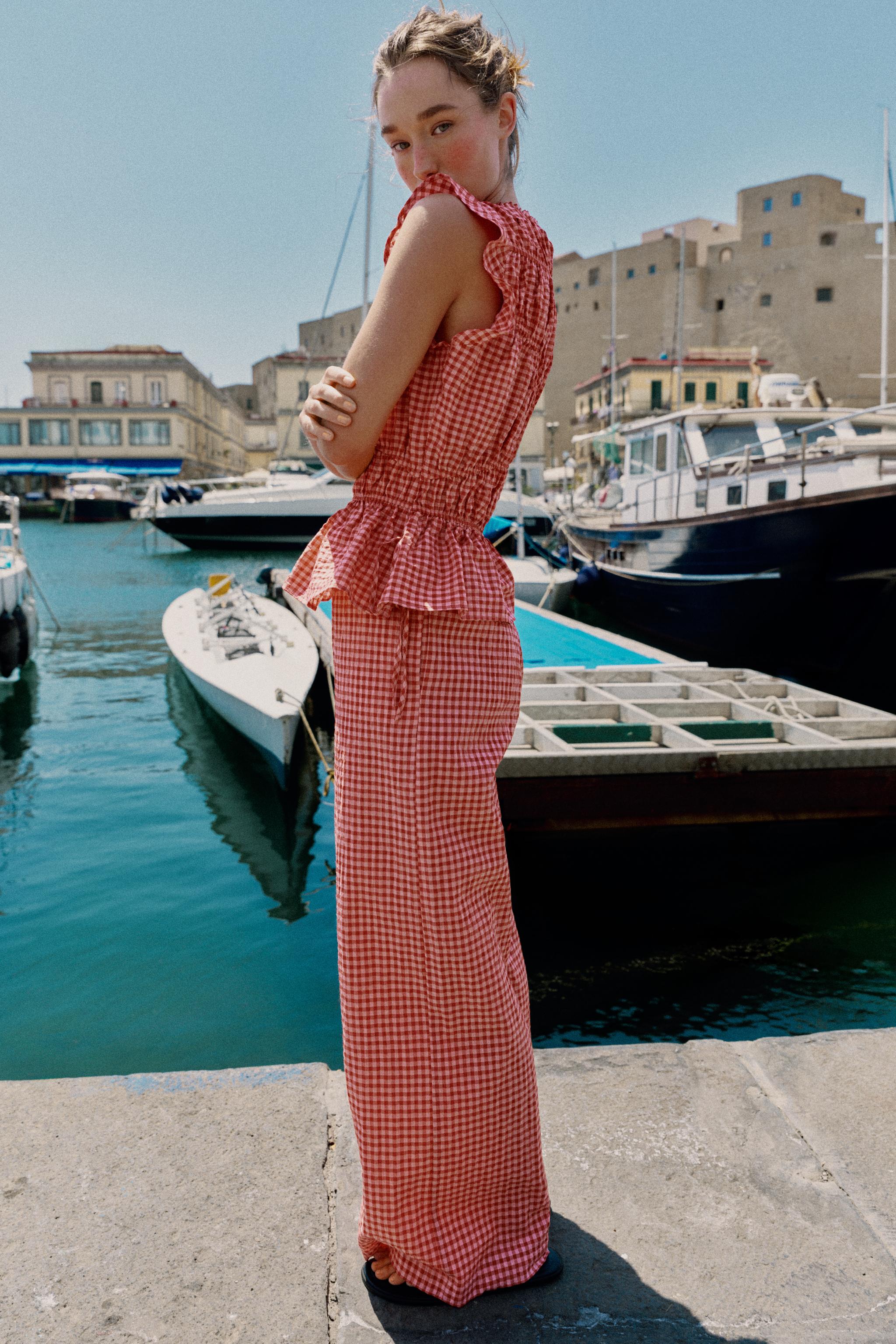 Zara Pötikareli Geniş Paça Pantolon görsel 3