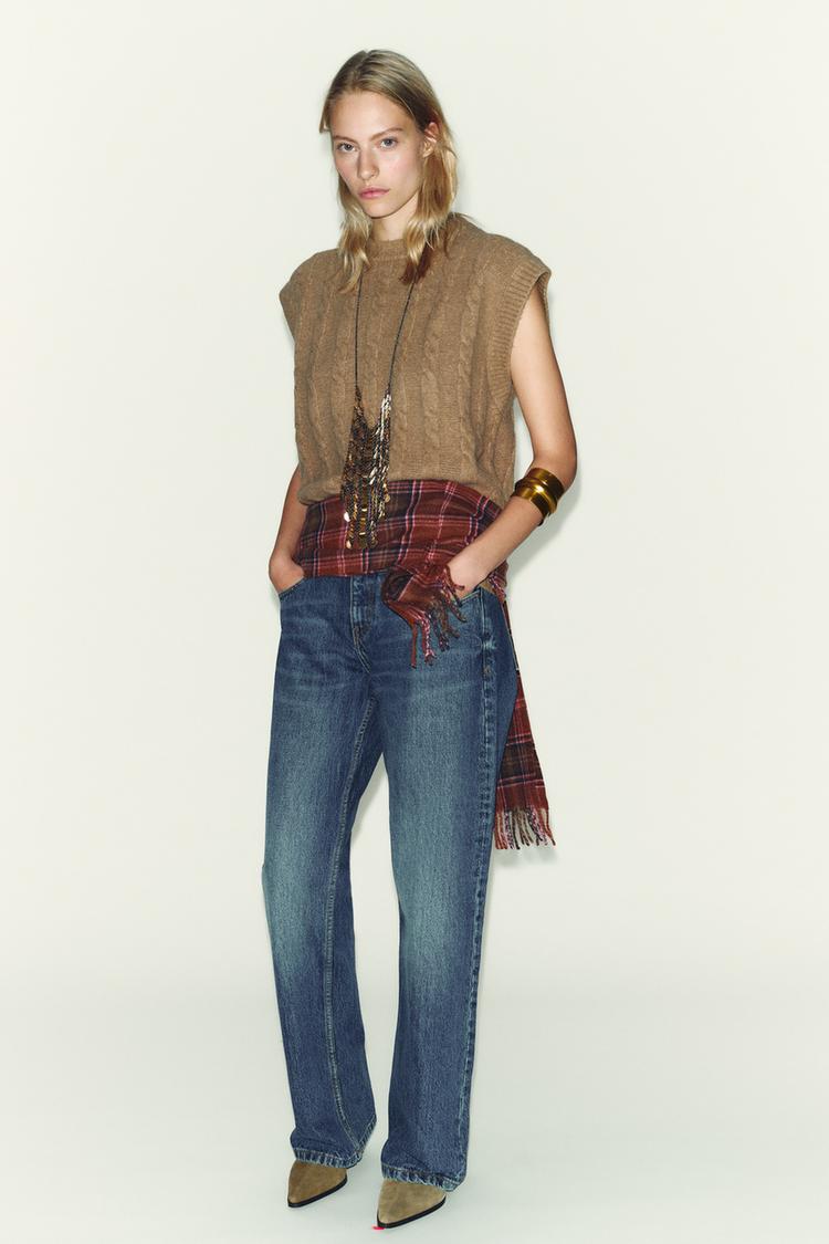 CABLE KNIT JUMPER WAISTCOAT Light camel ZARA India