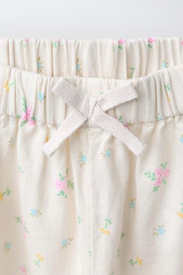 PANTALON BLOOMER À FLEURS AVEC LIN - Écru de Zara - Image 2