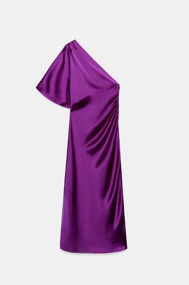ROBE MI-LONGUE ASYMÉTRIQUE SATINÉE - Violet de Zara - Image 8