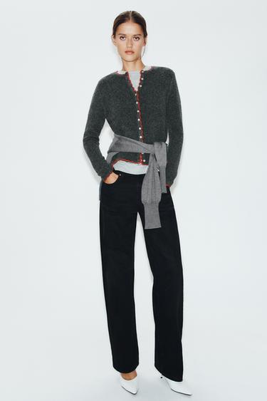 CARDIGAN WITH CONTRAST TRIMS — Anthracite grey 2