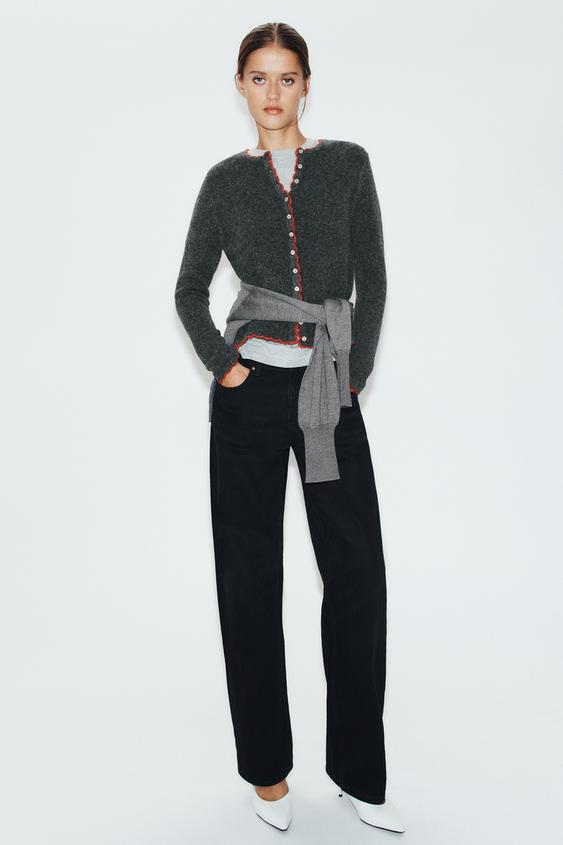 Zara CARDIGAN WITH CONTRAST TRIMS - Anthracite grey - Image 0