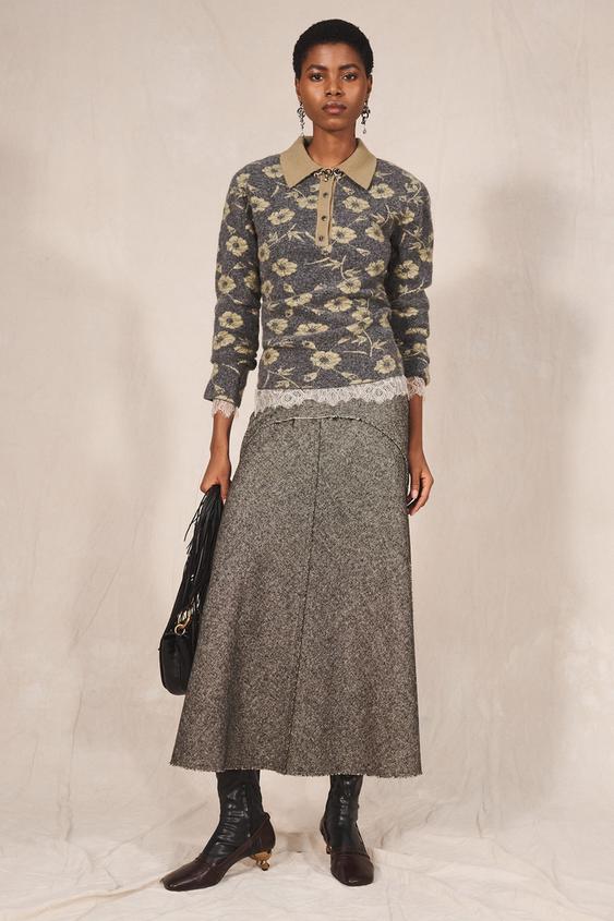 FLORAL JACQUARD POLO COLLAR JUMPER LIMITED EDITION - Printed by Zara - Image 0