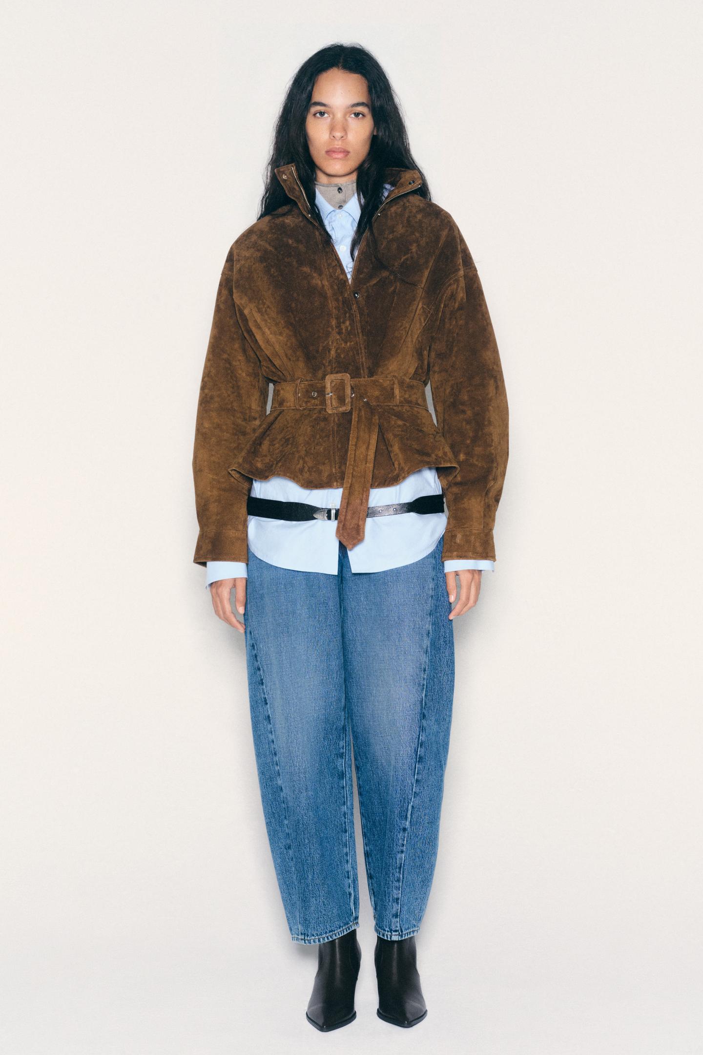 Женская куртка Zara 100% Leather Belted, цвет: Коричневый — фото 1