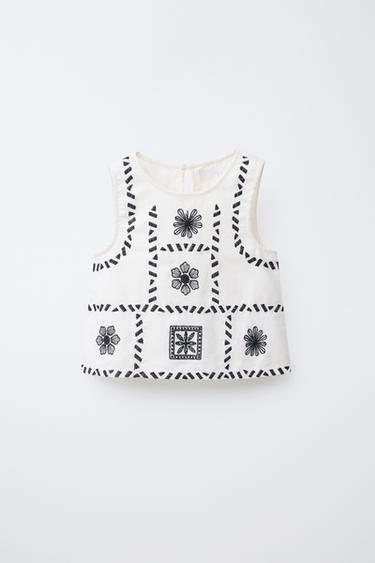 TOP BORDADOS CON LINO - Crudo / Negro de Zara