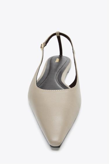 LEATHER SLINGBACK SHOES - Taupe Grey by Zara - Image 2