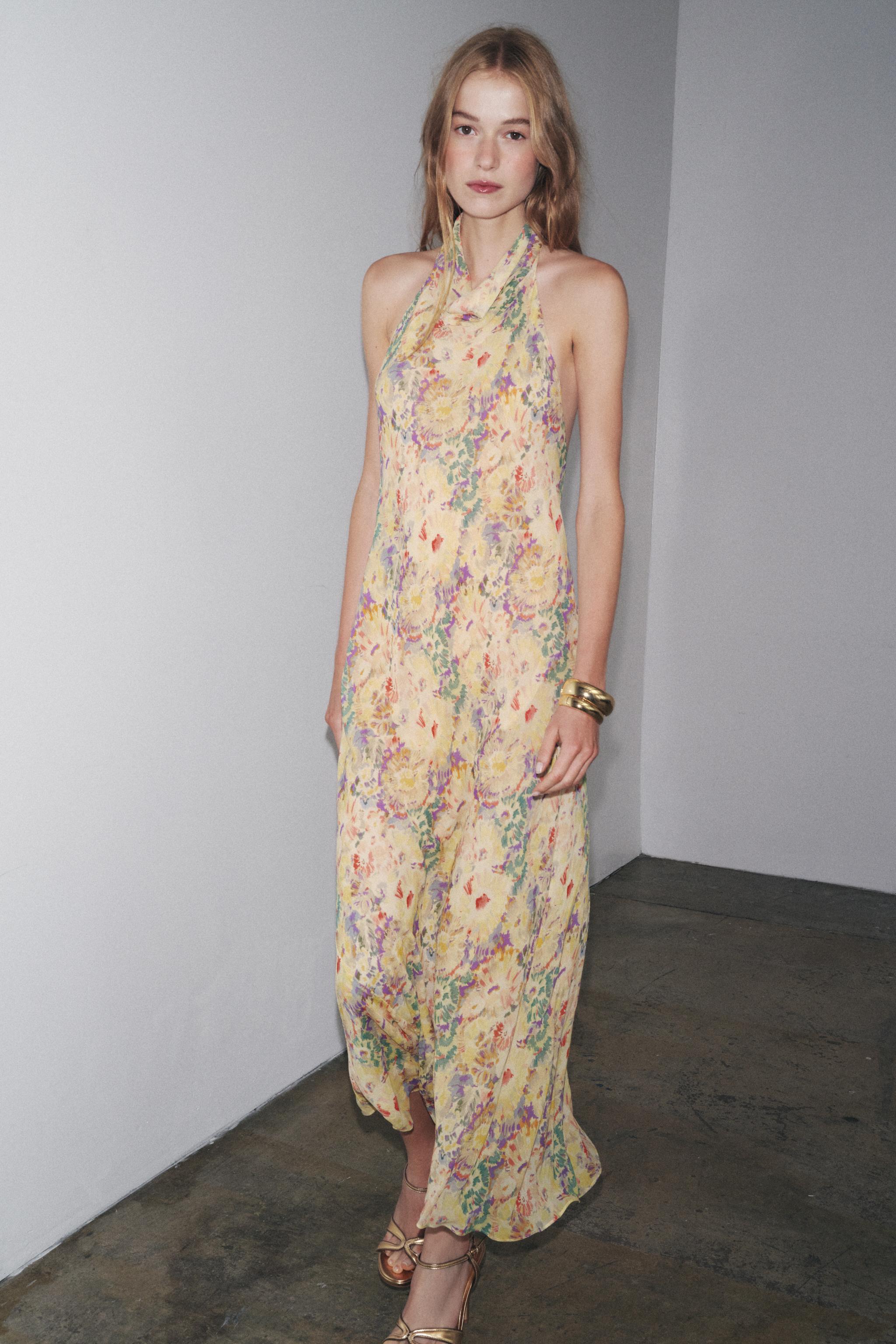 ZW COLLECTION フラワープリント柄ワンピース - イエロー | ZARA