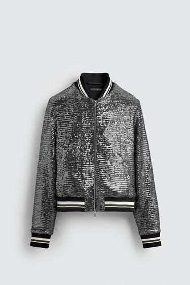 SEQUIN BOMBER JACKET - Black / Silver by Zara