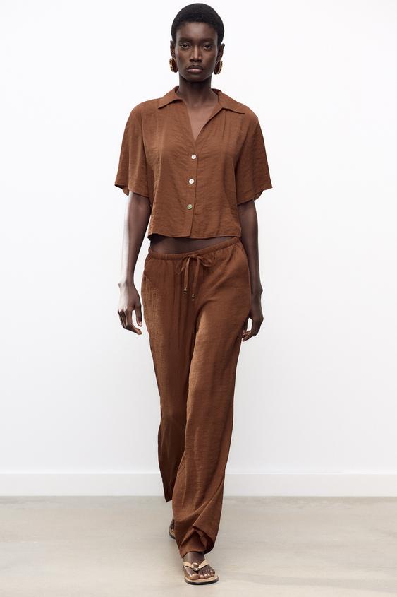 PANTALON LARGE À TAILLE ÉLASTIQUE - Terracota de Zara - Image 0