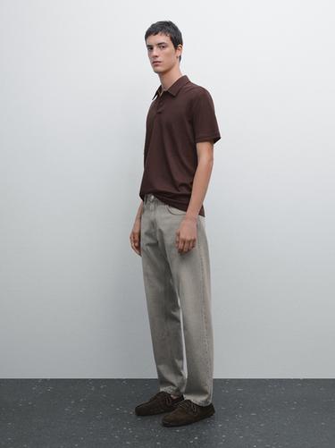 Zara Short sleeve polo shirt with snap-button placket - Burgundy