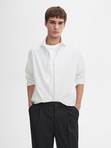 Zara 100% cotton regular fit striped shirt - Ecru