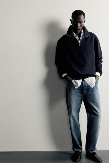 BASIC QUARTER-ZIP SWEATSHIRT - Navy blue by Zara