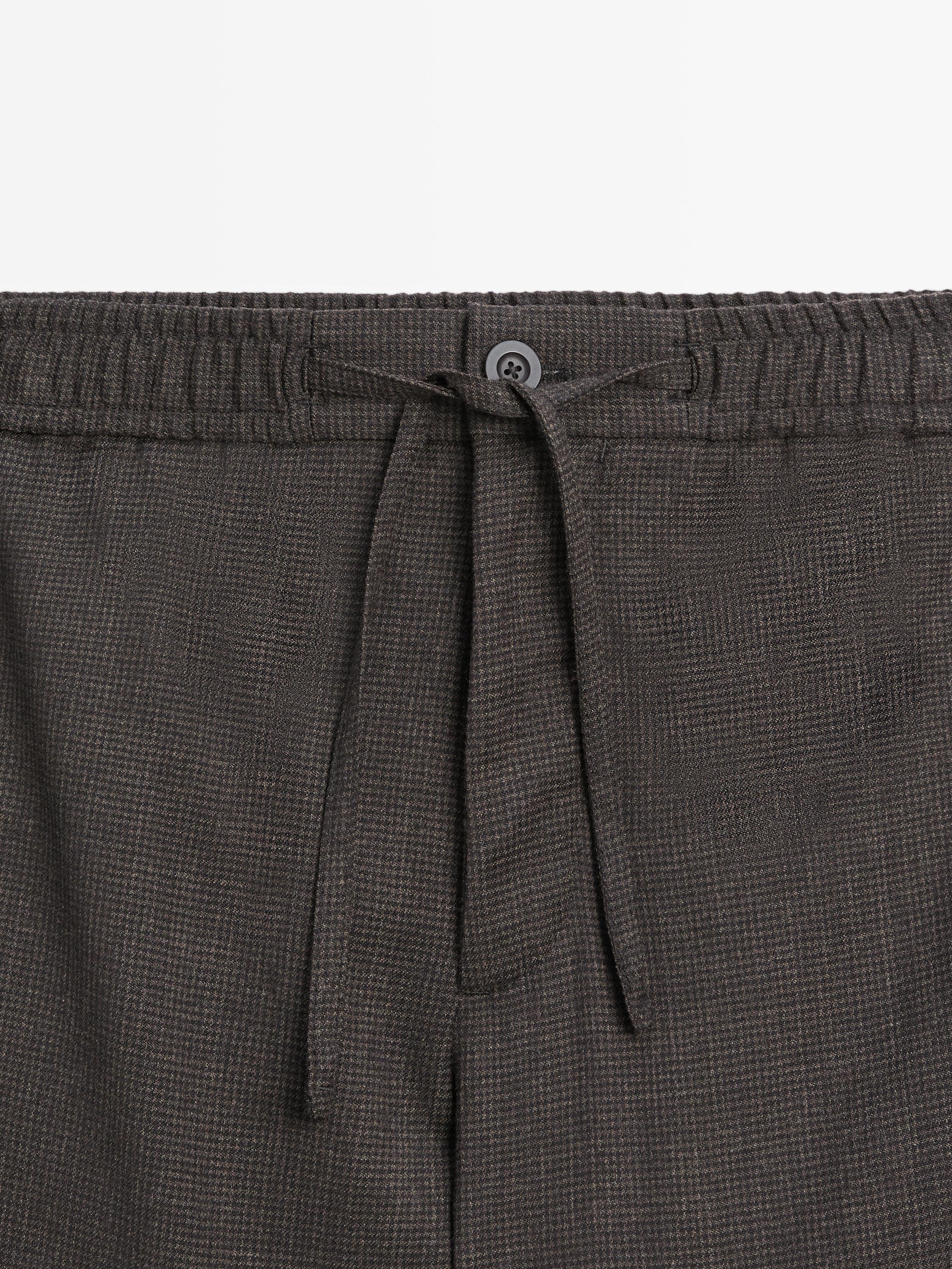 Pantalon pied-de-poule en laine mélangée
