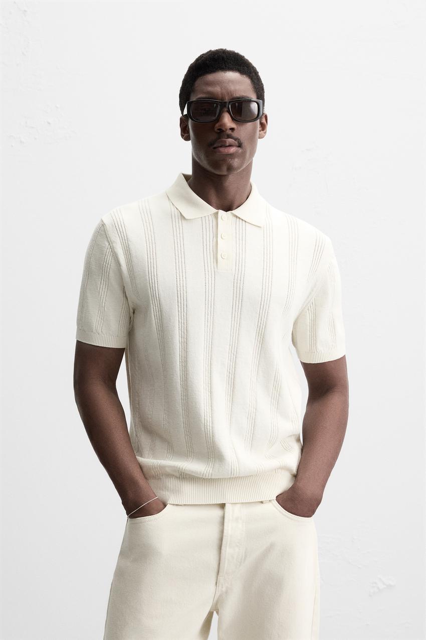 RIBBED KNIT POLO SHIRT